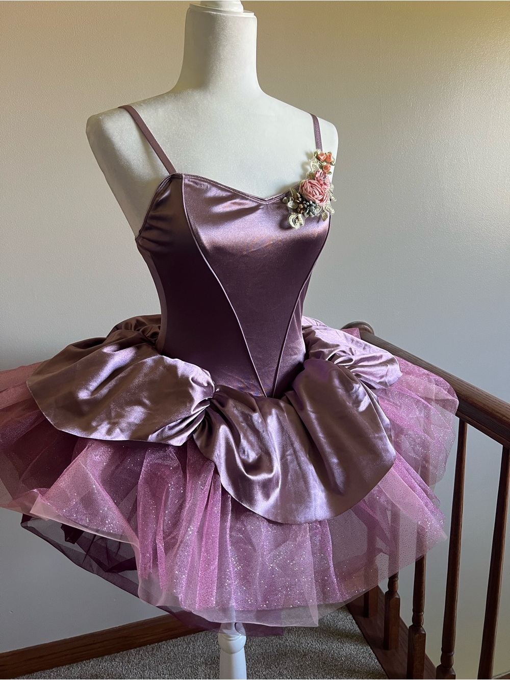 Ballet Costume by Revolution Satin Tulle Formal Dress in Dusty Rose with Floral